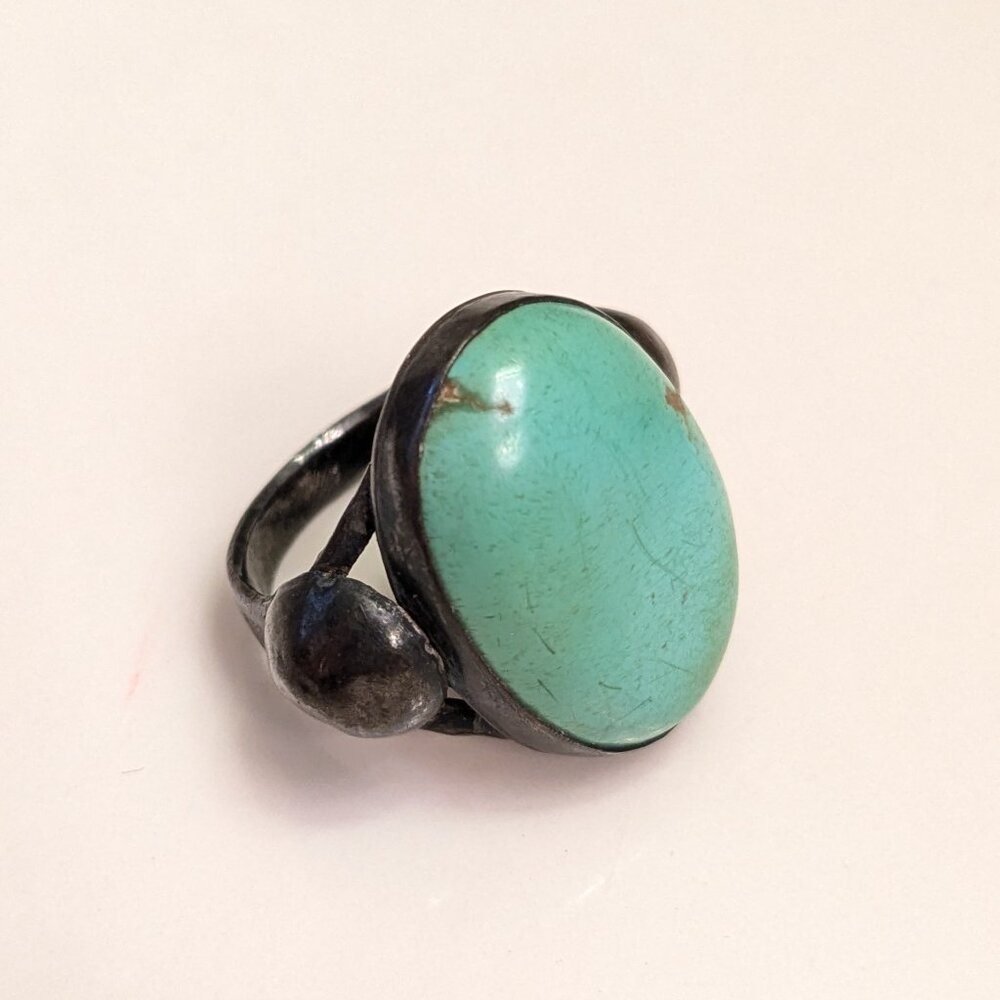 Handmade Turquoise Ring Vintage Sterling and Turquoise - Picture 6 of 7